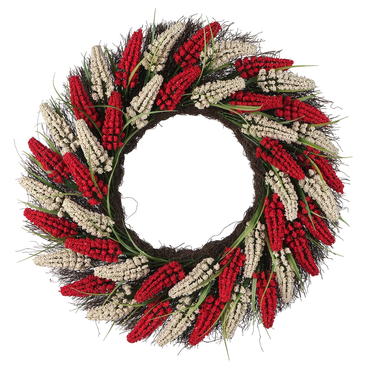 22" Red & White Heather Wreath by Celebrate It™